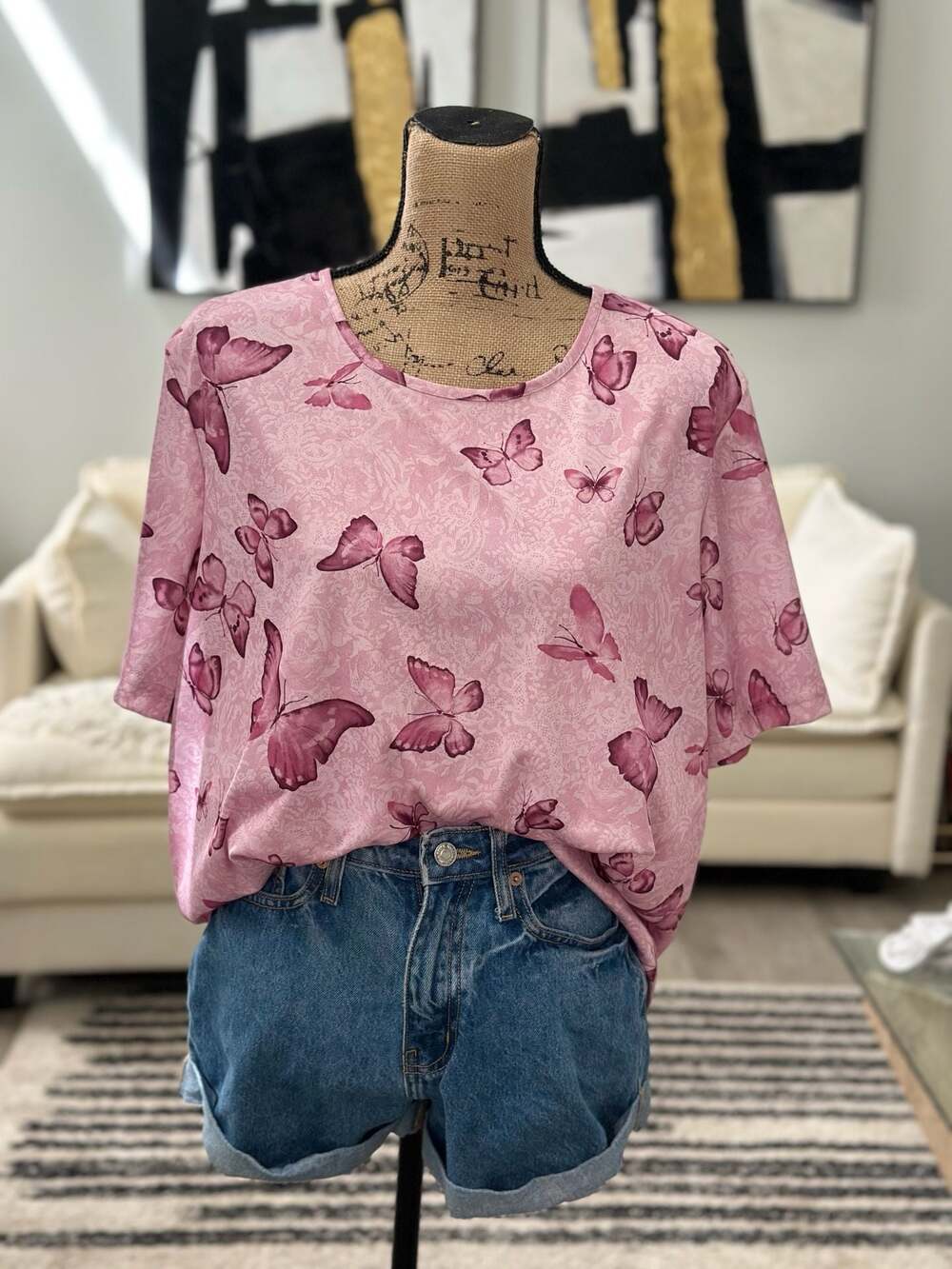 Blair Pink Butterfly Print Crew Neck Short Sleeve T-Shirt